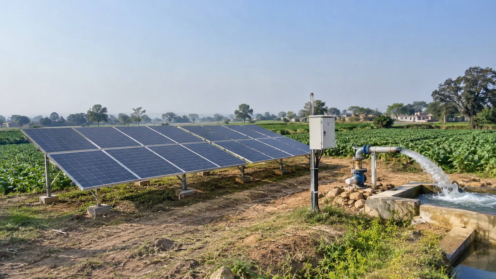 Ground-mount array running a farm borewell pump