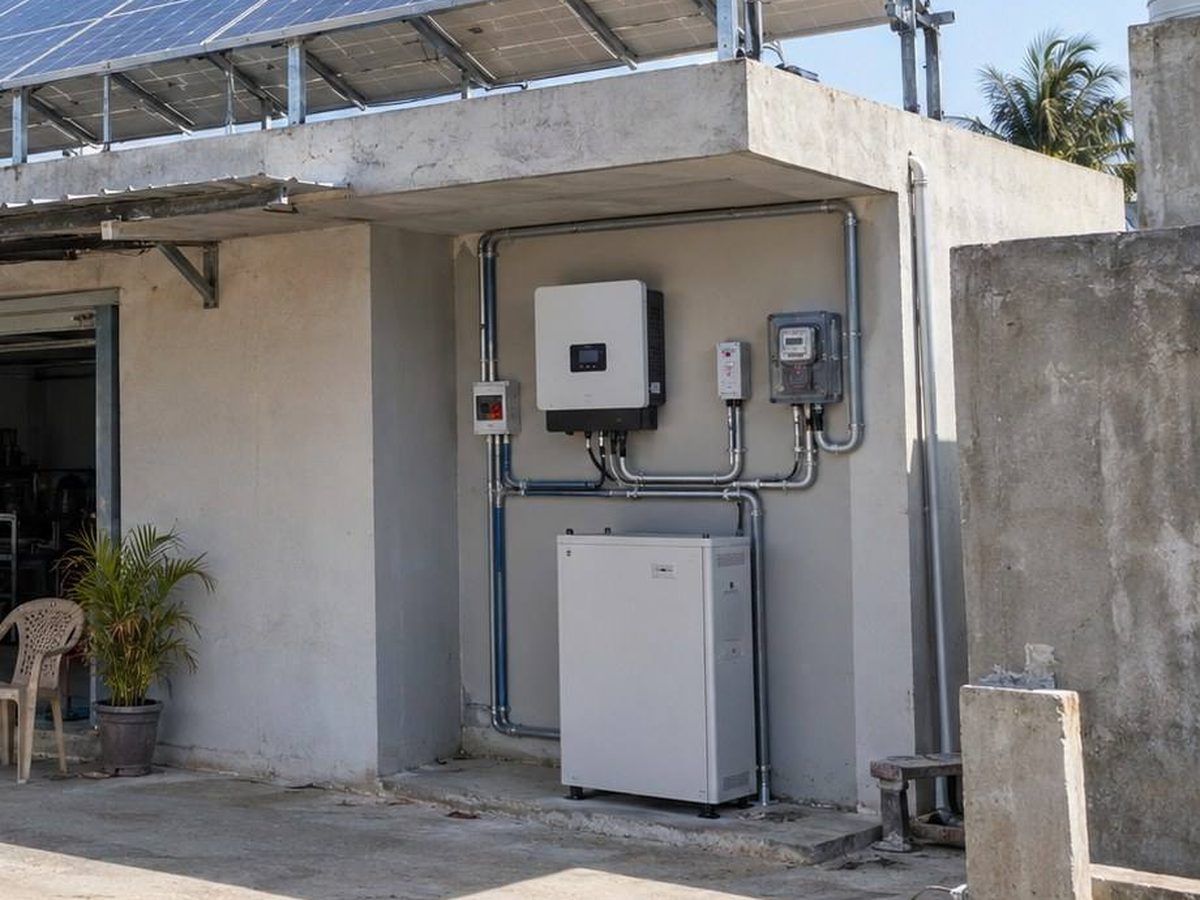 Inverter and battery cabinet on the wall